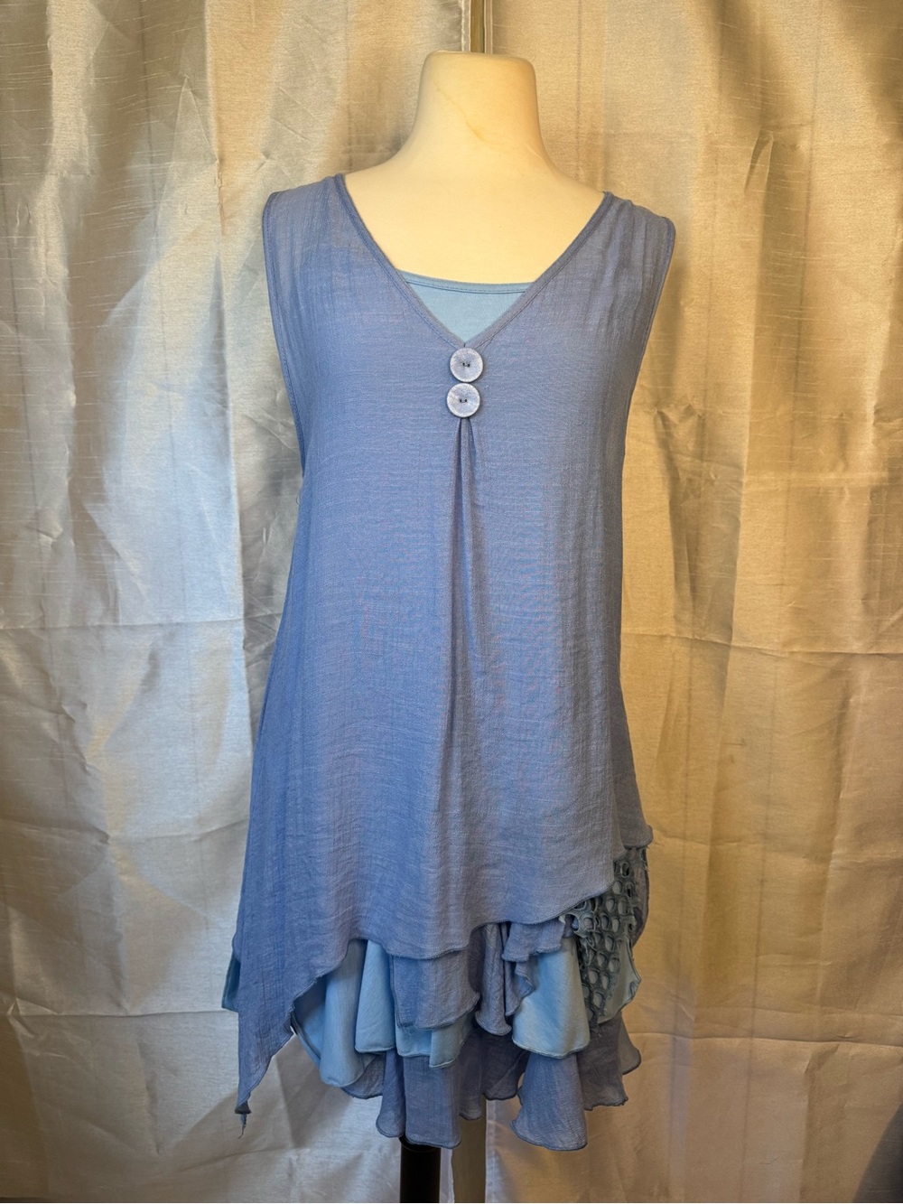 Pretty Angel Blue Layered V-Neck Sleeveless Tunic